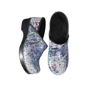 Dansko Blue Paint Splatter Clogs Size 8 Professional Comfort Shoes EU 38